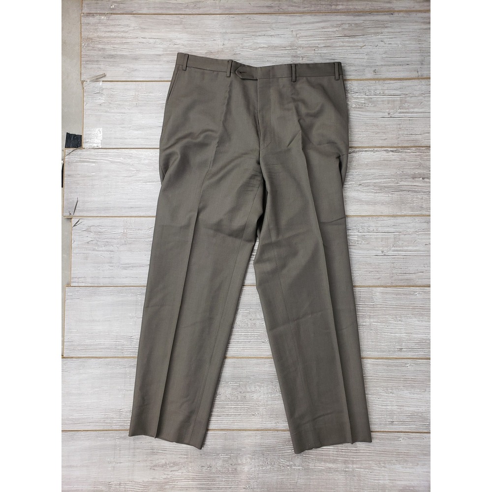 Canali Mens Olive Brown 100% Pure Wool Dress Pants Flat Front Italy 38 56 78012